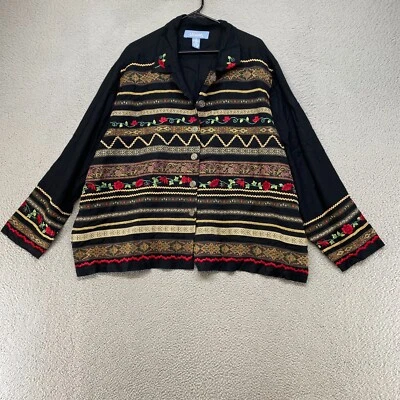 Liz & Me Jacket Womens 3X Striped Holiday Ribbon Metallic Tapestry Holiday Black - Image 1 of 4