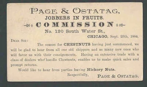 1884 PC Page & Ostatag Jobbers per frutta noci ecc Chicago Il - Foto 1 di 1