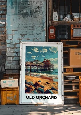 Old Orchard Beach Maine Vintage Style Travel Poster - Home Decor, Wall Art - Image 1 of 4