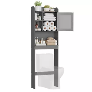 Bath Storage Shelf Cabinet w/Adjustable Shelves Bathroom Over The Toilet Gray - Picture 1 of 24