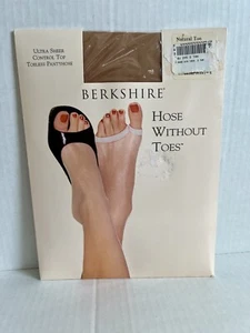 Berkshire Hose Without Toes Ultra Sheer Pantyhose Control Top Sz 2 Natural Tan - Picture 1 of 20