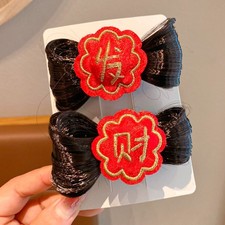 2pcs Flower Tassel Children's Bow Wig Hanfu Bowknot Hairclip New Year Headress