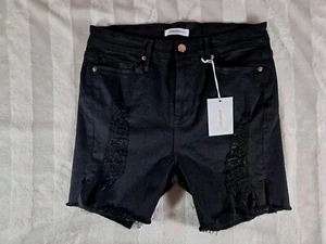 Good American Black Distressed Cut Off High Rise Shorts Size 8 29 Stretch NWT - Picture 1 of 14