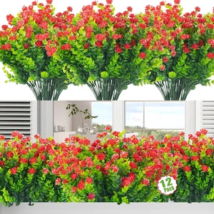 Moulyan 12 Bundles Artificial Fake Flowers, Faux Outdoor Plastic Plants UV - Picture 1 of 12