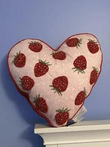 CUPCAKES AND CASHMERE VALENTINE BEADED EMBROIDERED STRAWBERRY HEART PILLOW - Picture 1 of 4