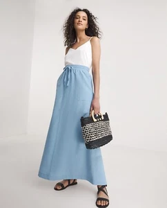 JD Williams Cornflower Blue Easy Care Linen Mix Maxi Skirt in Sizes 16-32 - Picture 1 of 4