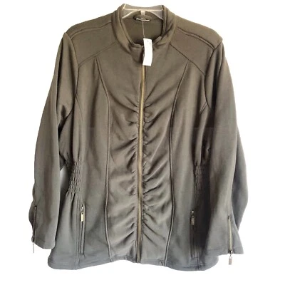 NWT Avenue Sz 22/24 Green Fleece Zip Front Ruched Jacket - Image 1 of 4