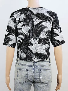 TopShop womens Size 6 Grey Black Floral Crop T Shirt Top - Picture 1 of 2