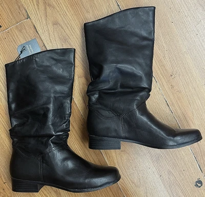 Botas St John's Bay femininas elegantes de couro genuíno tornozelo alto preto tamanho-7M - Imagem 1 de 4