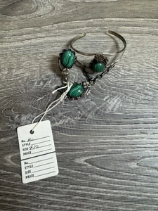 vintage Sterling Silver native american Slave bracelet Ring 4.5 Malachite Bin E - Picture 1 of 4
