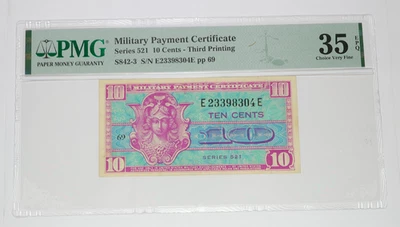 PMG Choice VF35 EPQ - 10c Ten Cents Military Payment Certificate 521 MPC #57243F - Image 1 of 3