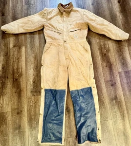 Vintage Carhartt Coveralls Men’s 2XL Canvas Quilt Lined 14806 Leather Patches - Picture 1 of 18