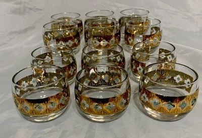 Винтажный Culver Севилья Roly поли коктейльные бокалы комплект из 12 золото бирюза - Изображение 1 из 4