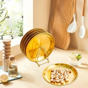 6Pcs Stainless Steel Dinner Plate Gold Kitchenware Fruit Organizer Reusable - Picture 1 of 6