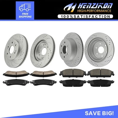 Front & Rear Drilled Rotors Brake Pads fit Chevrolet Avalanche Cadillac Escalade - Image 1 of 4