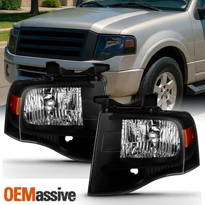 Fit 2007-2014 Expedition Headlights Lights Black L+R 07 08 09 10 11 12 13 14 - Imagem 1 de 4