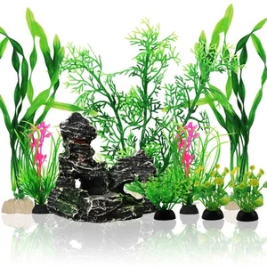 Fish Tank Accessories Aquarium Decorations Plants 9Pcs Green Fish Tank - Picture 1 of 7