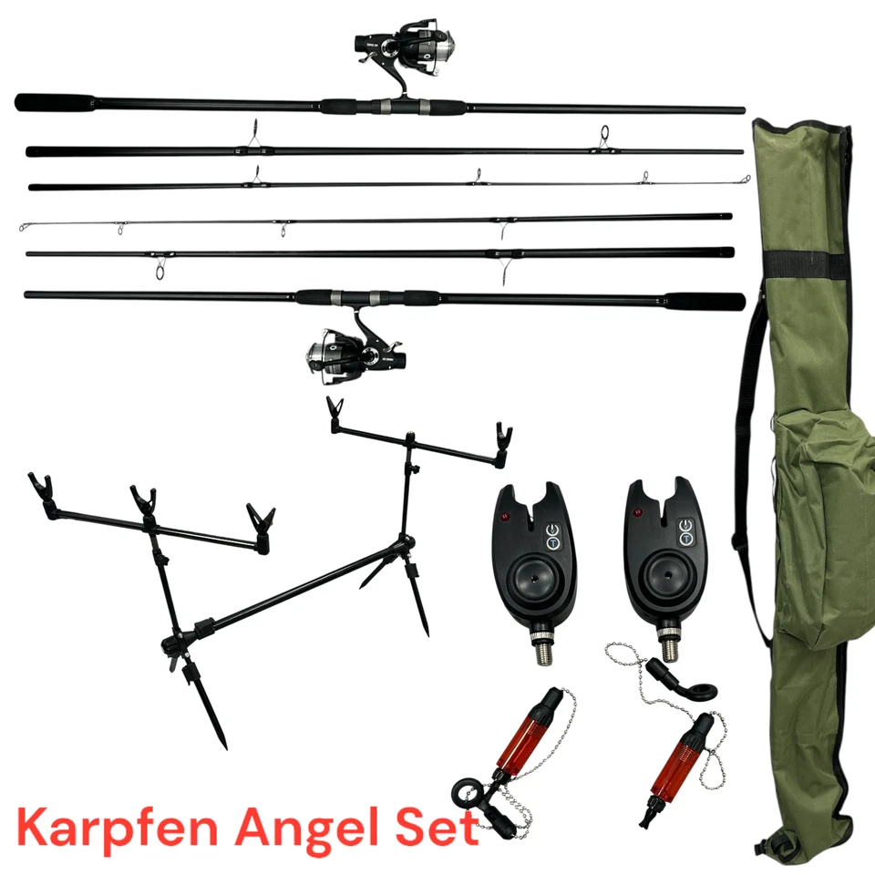 Angelset Karpfen 2 Ruten 2 Freilaufrollen Rod Pod Bissanzeiger Komplettset - Bild 1 von 4