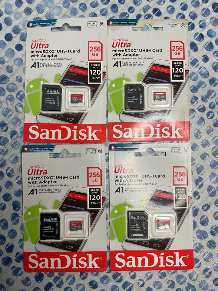 SanDisk Ultra microSDXC A1 256GB, 120 MB/s (SDSQUAR-256G-GN6MA) *Lot of 4* *NEW* - Image 1 of 3