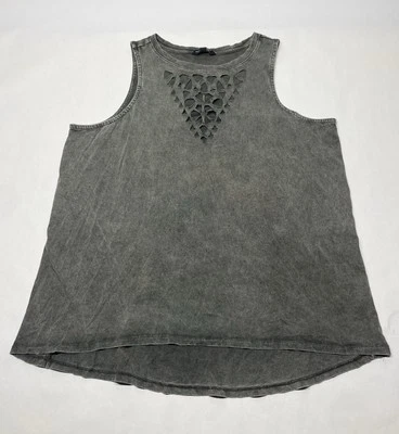 Rock Republic Gray Stone Wash Cutout Boxy Tank Top Size 1X Grunge Rock Edgy Boho - Image 1 of 4