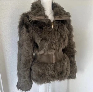 Vintage Y2k Moda International faux fur coat. Fitted  waist Furry Jacket  L - Picture 1 of 3