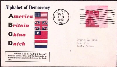 1943 WW2 Alphabet of Democracy America Britain China Dutch Postal Cover - Image 1 of 2