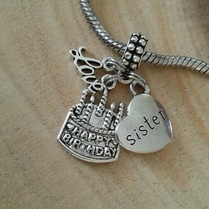 Sister Sis Birthday Love Charm Pendant F European Bracelet Necklace Jewelry Gift - Picture 1 of 3