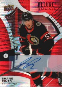 2021-22 Upper Deck Allure Hockey AUTO Red Rainbow #138 Shane Pinto E