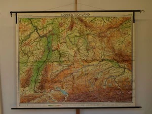 Süddeutschland Bayern Baden Rhein München Thüringen 1969 Schul-Wandkarte 229x183 - Bild 1 von 1