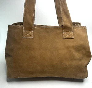 VTG Eddie Bauer Suede Shoulder Bag Tote Purse Handbag Tan Cow Leather - Picture 1 of 13