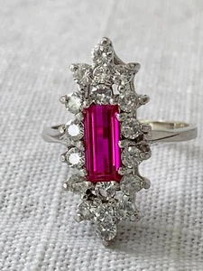 Großer Statement-Ring 14 Karat Weißgold Rubin/CZ Größe 8 - Bild 1 von 8