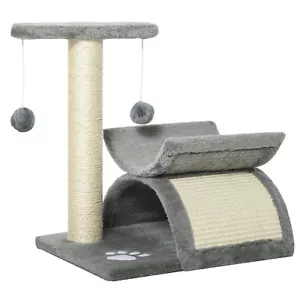 More details for pawhut cat tree plush scratcher kitty activity play centre tunnel dangling ball