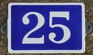 Old blue French house number 25 door gate plate plaque enamel steel metal sign - Picture 1 of 1