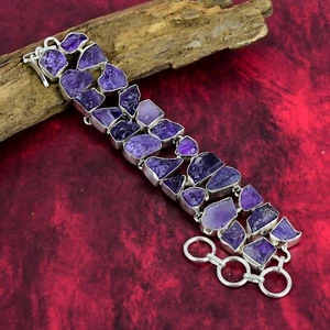 Rough Amethyst Gemstone Handmade 925 Sterling Silver Jewelry Adjustable Bracelet - Picture 1 of 5