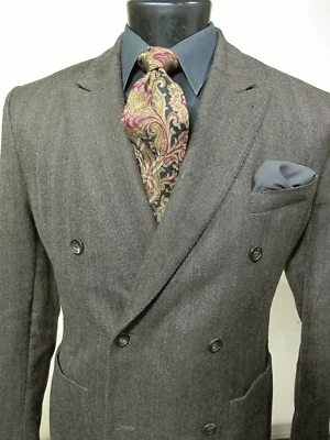 Abrigo Deportivo de Lana Club Monaco 42-44R Calce Ajustado Doble Pecho Marrón Topo Tweed Foto 1 de 4