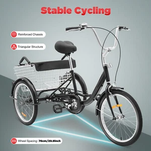 Triciclo de 20 pulgadas 3 ruedas para adultos mayores bicicleta bicicleta con asiento para niños y cesta DE - Imagen 1 de 17