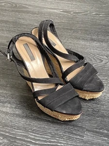 ZARA High Heel Keilsandalette, Wedges, schwarz m. Bastsohle, Gr. 40, getragen - Bild 1 von 12