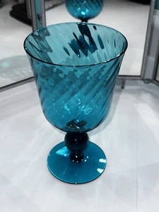 Empoli Italy Optic AQUA Midcentury VENETIAN Blown Glass Giant Goblet Vase FANCY - Picture 1 of 8