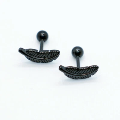 Pendientes quirúrgicos de acero inoxidable con barra de plumas anillo de cartílago Tragus Foto 1 de 4