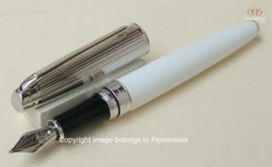 CARAN D'ACHE LEMAN BICOLOR WHITE LACQUER WITH SILVER RHODIUM FOUNTAIN PEN GREAT! - Picture 1 of 6