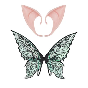 Kids Adults Butterfly Fairy Wings Halloween Cosplay Accessories Sheer Elf Ears - Picture 1 of 29