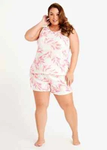 Nwt $56 ELLEN TRACY Tropical Palm 2 Piece STRETCHY Top & Shorts Pajama Set 4X - Picture 1 of 4