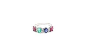 2.8 Ct Ruby & Emerald Sapphire Solitaire with Accents Ring 925 Solid Silver - Picture 1 of 4