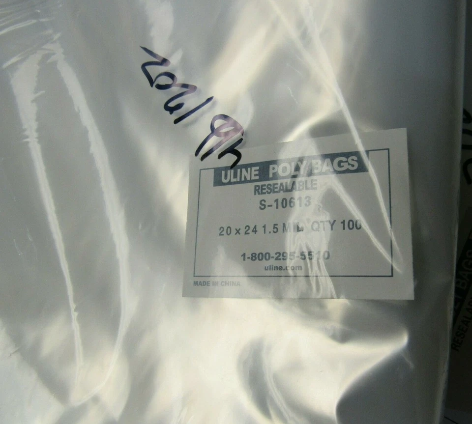 Uline Brand 20" x 24" Poly Bags Resealable 1.5 mil Clear Pack of 100 S-10613 - Image 1 of 1
