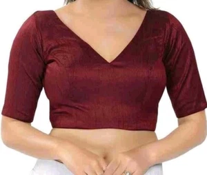 Designer Banarsi silk V Neck   Back open  party wear /House wear Saree Blouse  - Picture 1 of 12