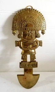 Vintage Brass Tumi Figurine Peru 11" Peruvian Inca Ceremonial Blade Wall Plaque  - Picture 1 of 12