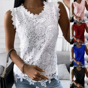 Mujeres Encaje Sin mangas Pulóver Prendas para el torso Chaleco Verano Camiseta sin mangas Blusa Informal Camiseta - Imagen 1 de 14