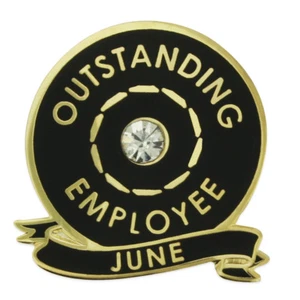 PinMart's Outstanding Employee of the Month June w/ Rhinestone Enamel Lapel Pin - Picture 1 of 3