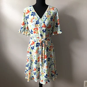 Lauren Ralph Lauren Dress Womens 4 Floral Faux Wrap Ruffle Belted Cottagecore - Picture 1 of 14