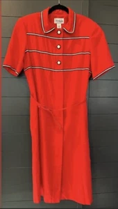 Vintage HENRY LEE 1970's DRESS Belted Buttons Red Size 14 a543 - Picture 1 of 4